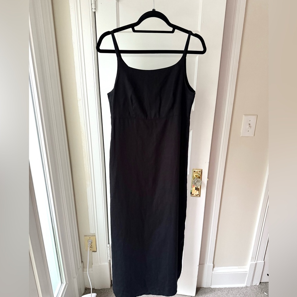 Vintage 90s GAP 100% Linen Minimalist Black Camisole Maxi Dress Size 6